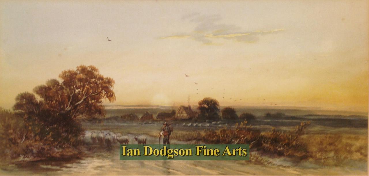 Evening, Farmer with sheep. by F. Watson