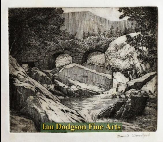 David Woodford - Pont-y-Ceunant, Nant Ffrancon, Bethesda Etching (c1995)