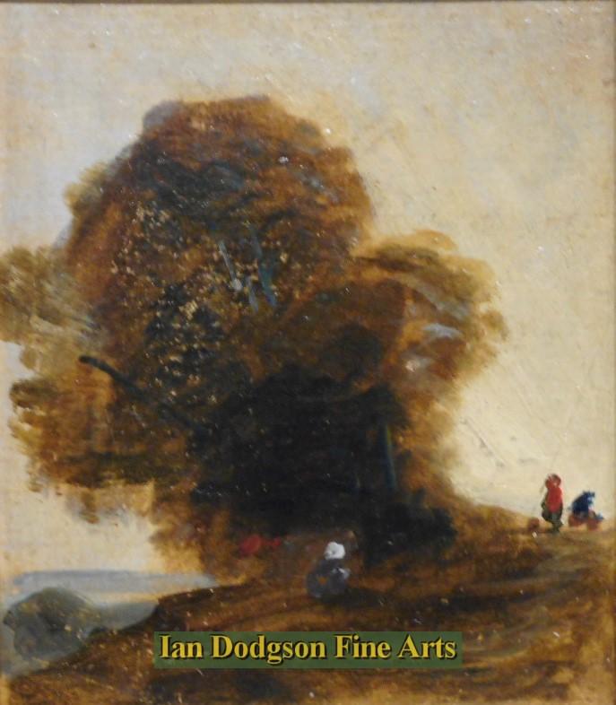 David Cox Snr - Figures by a Tree Oil on card (c1850)