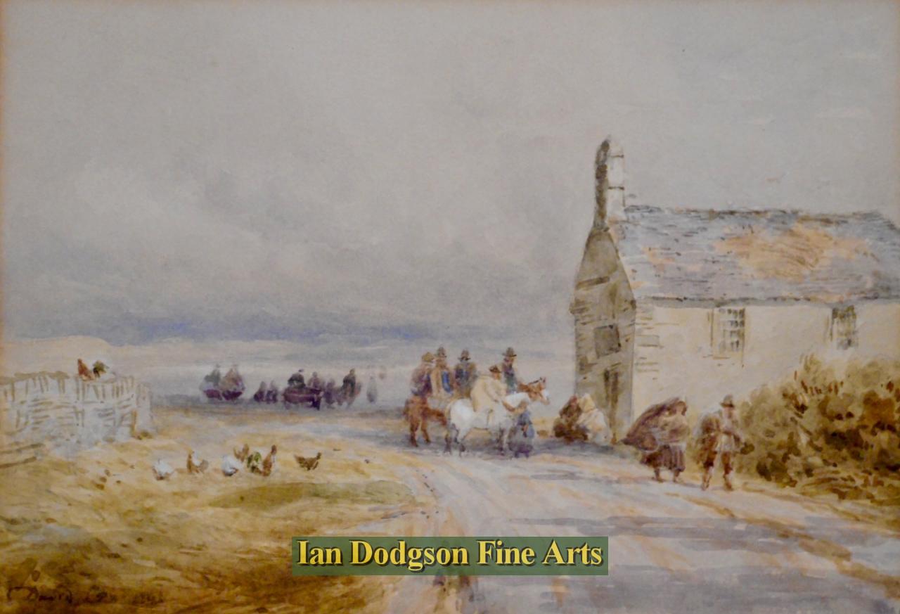 David Cox Snr - Horsemen at roadside cottage Watercolour (1843)