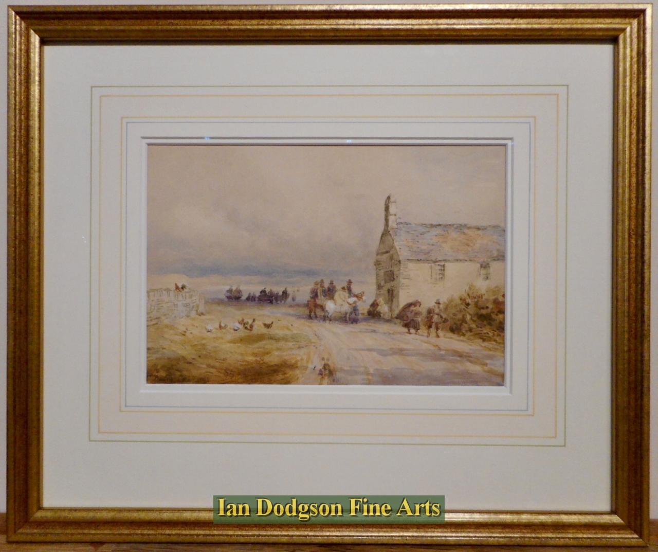 Horsemen at roadside cottage by David Cox Snr