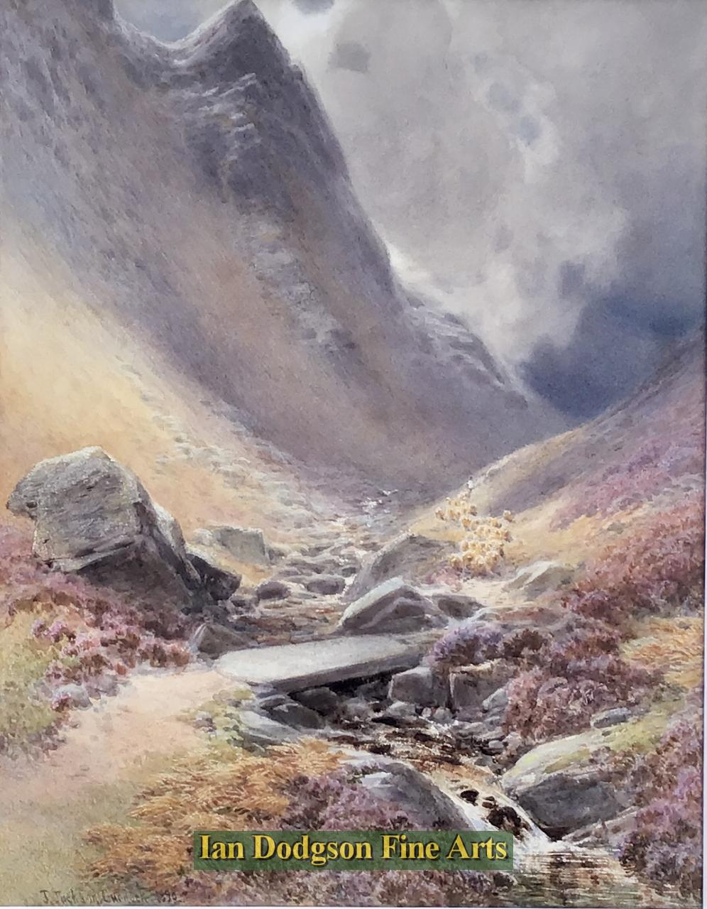James Jackson Curnock - Driving down the flock Watercolour (1890)